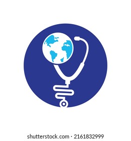Signo de globo y logo vectorial del médico del estetoscopio. Vector de diseño del logotipo del globo estetioscopio. Diseño de plantillas de logotipo médico mundial.