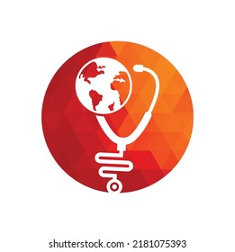 Globe sign and stethoscope doctor vector logo. Stethoscope globe logo design vector. World Medical Logo Template Design.