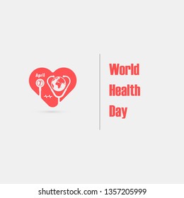 Globe sign and stethoscope icon with heart shape vector logo design template.World Health Day icon.World Health Day idea campaign concept.Vector illustration