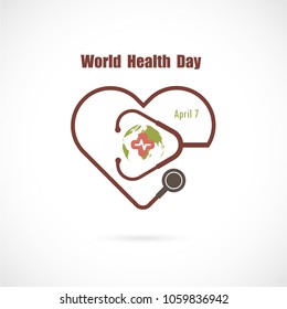 Globe sign and stethoscope vector logo design template.World Health Day icon.World Health Day idea campaign concept for greeting card and poster.Vector illustration