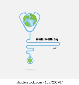 Globe sign and stethoscope vector logo design template.World Health Day icon.World Health Day idea campaign concept for greeting card and poster.Vector illustration