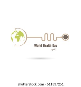 Globe sign & stethoscope vector logo design template.World Health Day icon.World Health Day idea campaign concept for greeting card and poster.Vector illustration