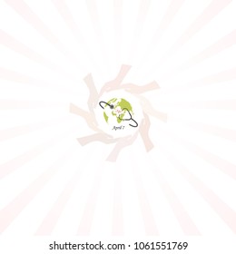 Globe sign,human hand and stethoscope vector logo design template.World Health Day icon.World Health Day idea campaign concept for greeting card and poster.Vector illustration
