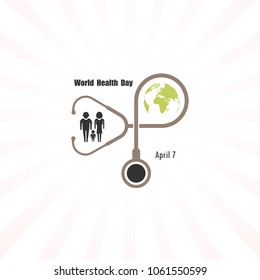 Globe sign,human icon and stethoscope vector logo design template.World Health Day icon.World Health Day idea campaign concept for greeting card and poster.Vector illustration