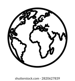 Globe silhouette black lines on white background geographical representation