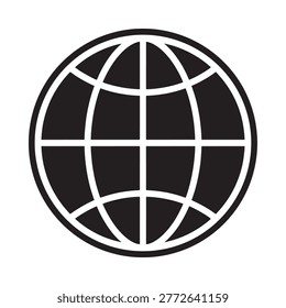 Globe Silhouette Icon Black and White Circular World Map Design