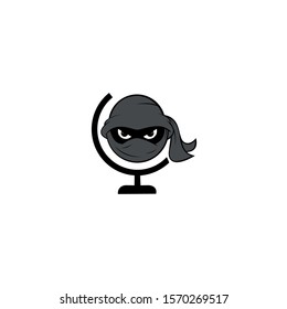 globe with a simple black ninja head logo illustration design