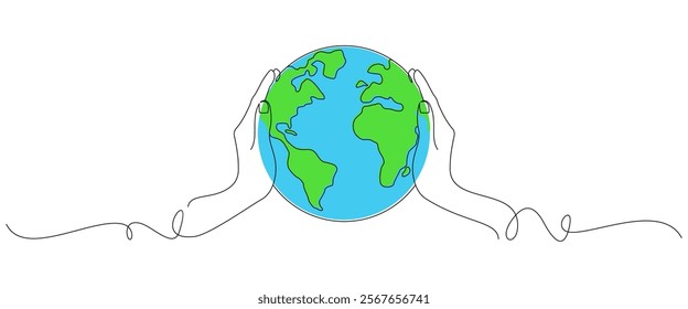 Globe in simple continuous line style. Earth Day Vector elements