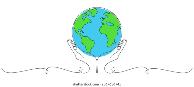 Globe in simple continuous line style. Earth Day Vector elements