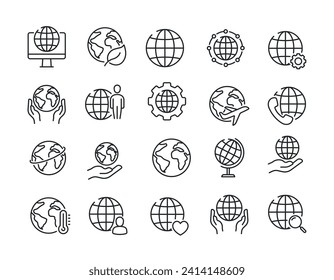 Globe simple minimal thin line icons. Related earth, globe, environment, communication. Vector illustration.