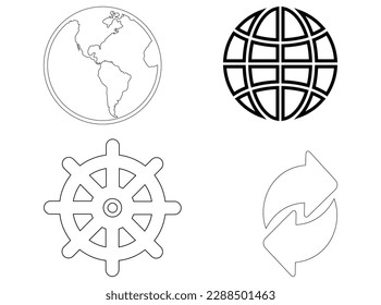 globe  sing icon design outline, all type of globe icon design outline, globe symbol art, black and white design,