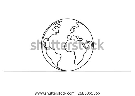 Globe in single line drawing style simple world map outline vector for contemporary design
