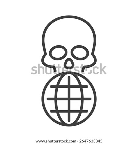 globe and skull clip art icon symbol, global disaster concept, pandemic illness, natural disaster, apocalypse, isolated line vector illustration