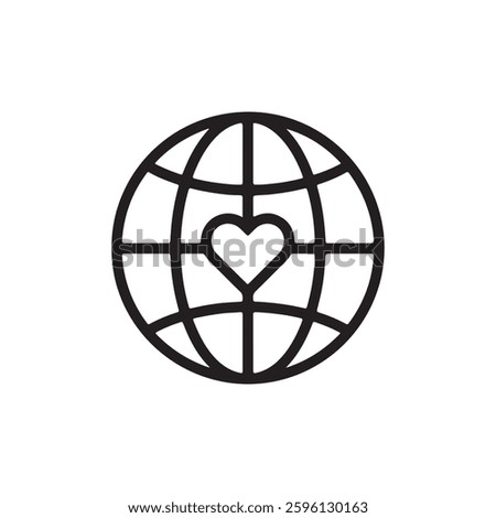 A globe with a small heart at its center, symbolizing love and care for the planet. It represents environmental awareness, sustainability, and responsibility to protect Earth for future generations.