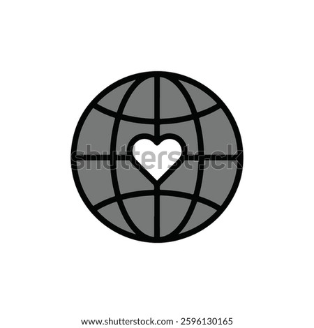 A globe with a small heart at its center, symbolizing love and care for the planet. It represents environmental awareness, sustainability, and responsibility to protect Earth for future generations.
