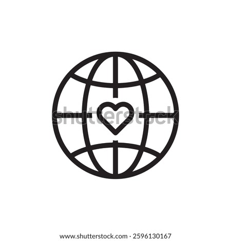 A globe with a small heart at its center, symbolizing love and care for the planet. It represents environmental awareness, sustainability, and responsibility to protect Earth for future generations.