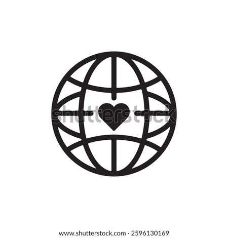 A globe with a small heart at its center, symbolizing love and care for the planet. It represents environmental awareness, sustainability, and responsibility to protect Earth for future generations.