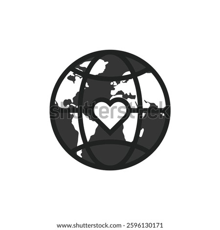 A globe with a small heart at its center, symbolizing love and care for the planet. It represents environmental awareness, sustainability, and responsibility to protect Earth for future generations.