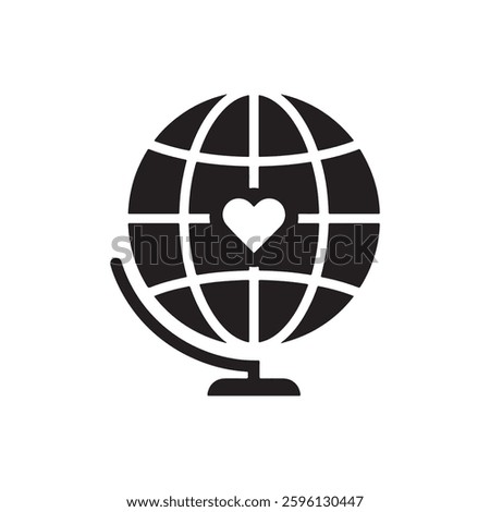 A globe with a small heart at its center, symbolizing love and care for the planet. It represents environmental awareness, sustainability, and responsibility to protect Earth for future generations.