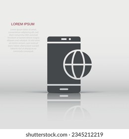 Globe smartphone icon in flat style. Mobile phone location vector illustration on white isolated background. Destination business concept.