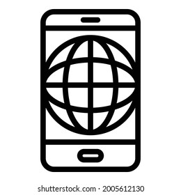 Globe im Smartphone-Symbol. Rahmenglocke auf Smartphone, Vektorsymbol für Webdesign einzeln auf weißem Hintergrund