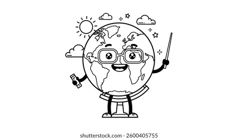 A Globe With a Smiling Face, Wearing Glasses and Holding a Pointer Stick.