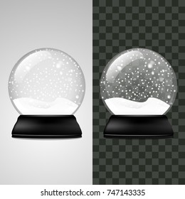 Globe with snow.  Christmas Magic Ball. Mockup of new year sphere, vector illustration