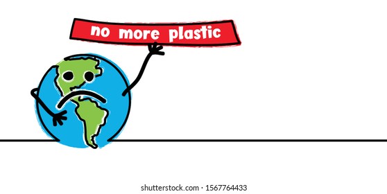 Globe sos say no to plastic no more plastic earth planet day cartoon comic Stop ocean pollution save world vector icon icons sign fun funny global Eco concept poster banner bag bottle packing 