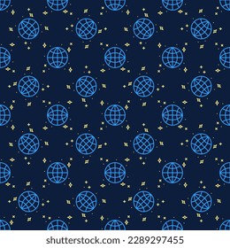 Globe in Space with Stars vector concept outline seamless blue pattern 