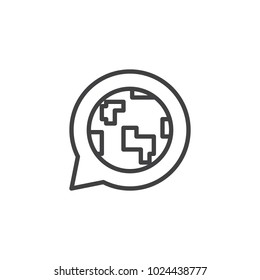 Globe in speech bubble outline icon. linear style sign for mobile concept and web design. language simple line vector icon. Symbol, logo illustration. Pixel perfect vector graphics