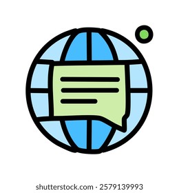 Globe and speech bubble vector illustration, filled design editable outline icon