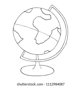 Globe sphere line sketch on white background. Black and white hand drawn vector illustration. School, college, university study geography lesson. 