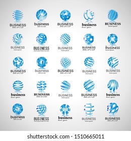 Globe And Sphere Logo Set - Isolated On Gray Background - Vector. Abstract Globe Vector For Web Icon, Tech Logo And Element Design. 3D Icons For Earth, Global, Sphere, Travel, Planet And World Logo