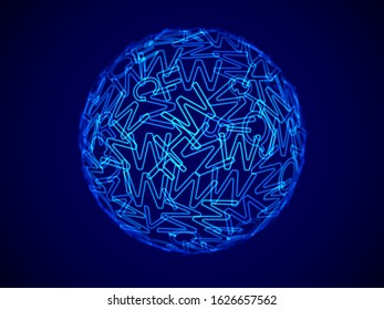 Globe or sphere made of random letters of English alphabet. Abstract visualization of global digital education and communication technology. Learning English online background. Vector illustration.