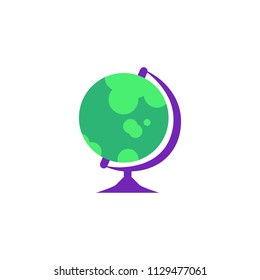 Globe - spherical model of Earth isolated on white background - geographical layout of planet for education and science or back to school concept in flat vector illustration.