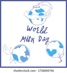 globe with splashes of milk and lettering.vector illustration world milk day concept