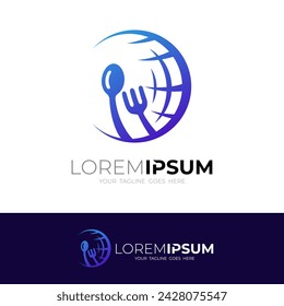 Globe and spoon logo template, restaurant icon vector, cutlery design