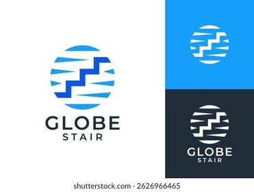logotipo da escada do globo. nível global crescimento sucesso símbolo design conceito