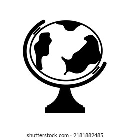 Globe with stand in cartoon style. Black isolated vector illustration globus symbol for education, travel and geography on white background