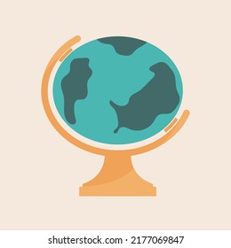 Globe mit Ständer im Cartoon-Stil. Isolierte Vektorgrafik-Globus für Bildung, Reise und Geografie