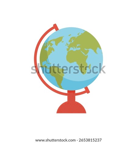 Globe with stand for geography or education. Flat cartoon illustration