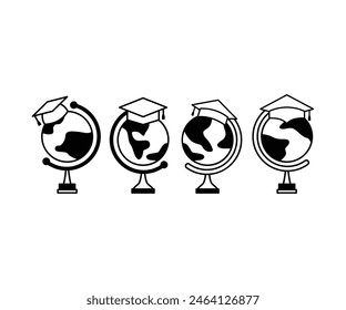soporte de globo con iconos de gorra de graduación diseño de Vector simple ilustración blanca negra colecciones Conjuntos