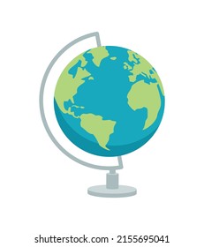 Globe with stand isolated in vector. Earth globe on stand clipart on white background. Flat style of Globe stand symbol.