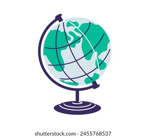 Globe with stand vector illustration. World on globus for classroom and school isolated on white background.