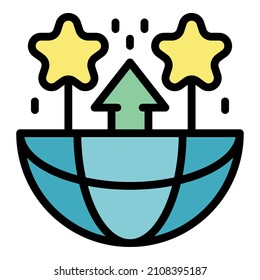 Icono de estrella de globo y flecha hacia arriba. Esbozo de la estrella del globo y flecha hacia arriba color del icono del vector plano aislado