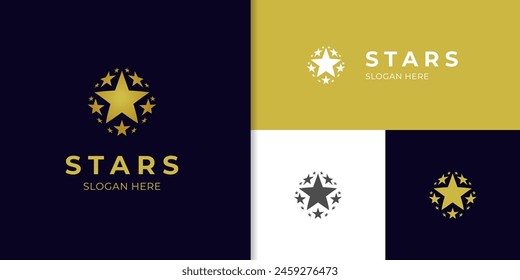 Globe star logo design with gold around stars concept idea. rising star symbol, galaxy logo elements