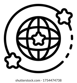 Globe and stars icon. Outline globe and stars vector icon for web design isolated on white background