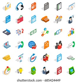 Globe statistics icons set. Isometric style of 36 globe statistics vector icons for web isolated on white background