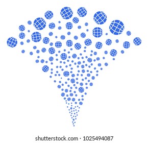 Globe stream fountain. Vector illustration style is flat iconic symbols. Object fountain done from random pictographs as globe fireworks.