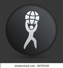Globe Strength Icon on Round Black Button Collection Original Illustration